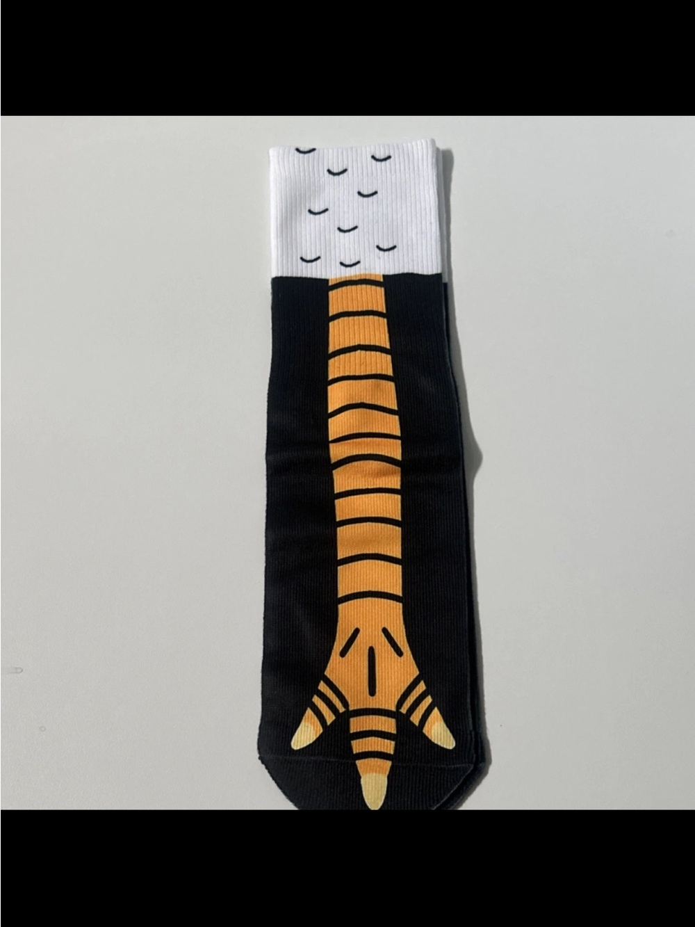Novelty Chicken Leg Graphic Crew Socks - Black, White & Orange Youth